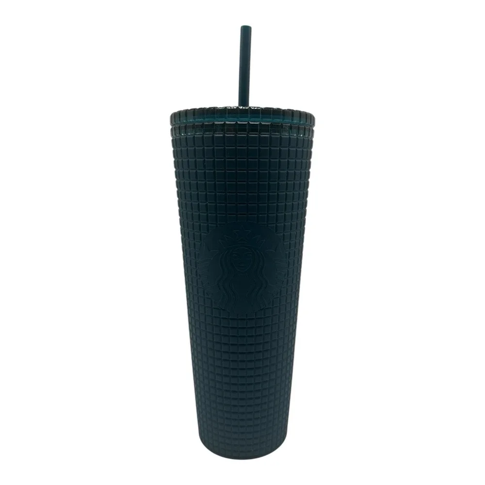 Starbucks Navy‎ Blue Soft Touch Grid Tumbler Cold Cup Venti 24 oz Logo 2023